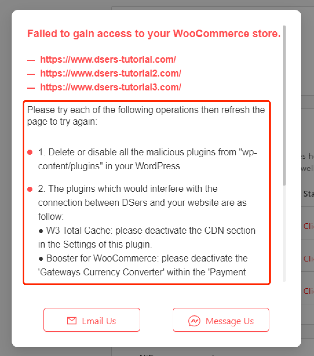 Why I can't push my product from DSers to WooCommerce - notification - Woo DSers
