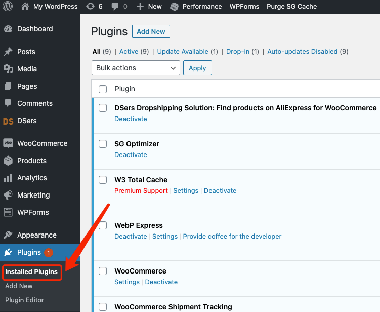 Why I can't push my product from DSers to WooCommerce - WordPress installed plugins - Woo DSers