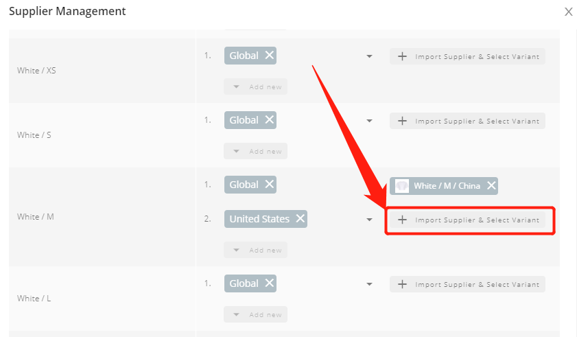 Set variants shipping - Click Import supplier & Select variant to map - Wix DSers