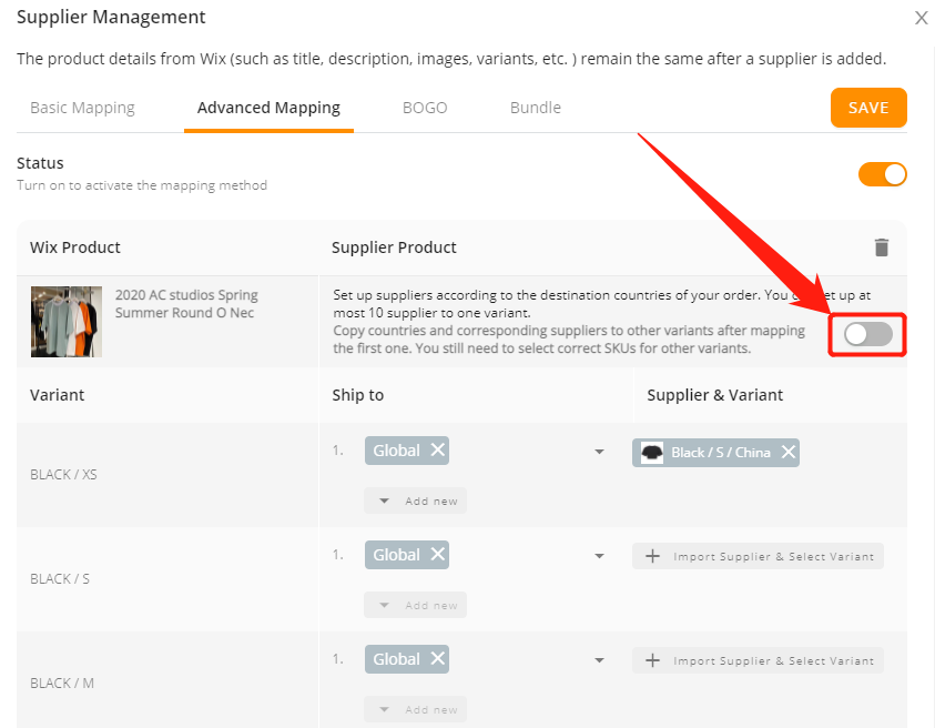 Set variants shipping - Click other variants - Wix DSers