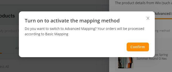 Set variants shipping - Click Confirm to activate the Advanced Mapping  - Wix DSers