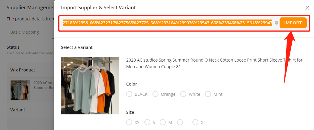 Set variants shipping - paste the URL of your AliExpress product in the field and click IMPORT - Wix DSers