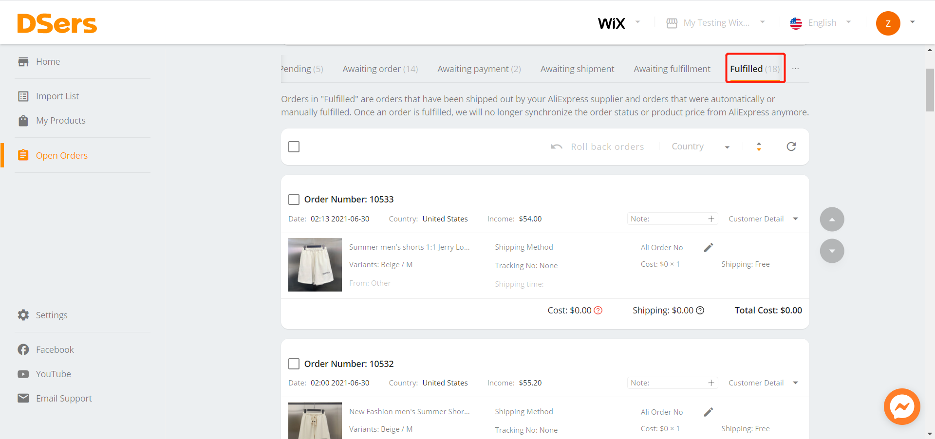 DSers Awaiting Fulfillment - DSers – the completed order will be moved to the Fulfilled tab - Wix DSers