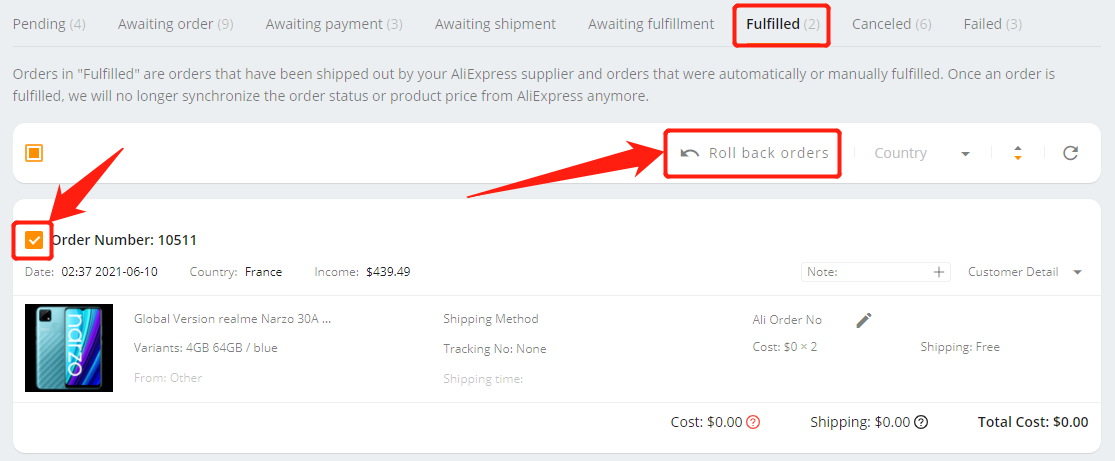 Cancel fulfillment - Roll back orders - Wix DSers
