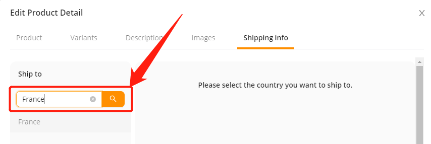 Check shipping methods - Type in a country - Wix DSers