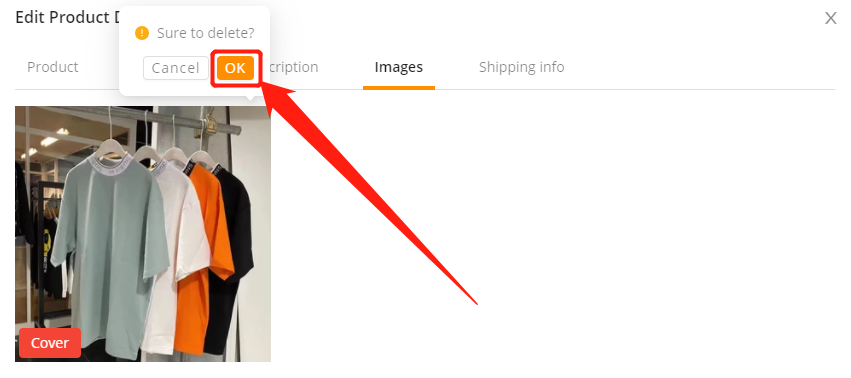 Image tab - delete images confirm - Wix Store