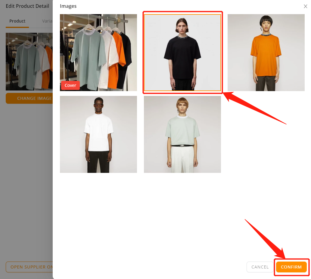 Edit a product - Select the image and confirm - Wix DSers