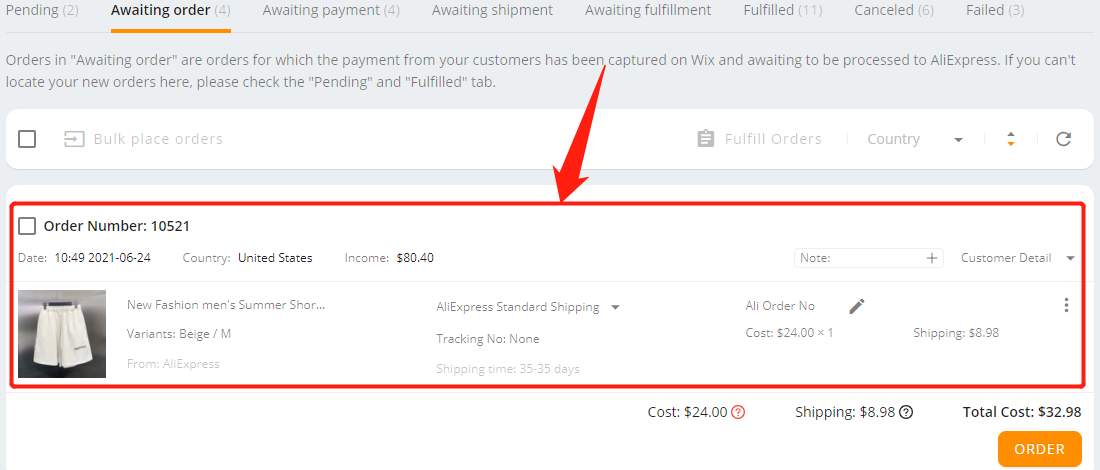 Manually fulfill part of an order - Place the other part of the order later - Wix DSers