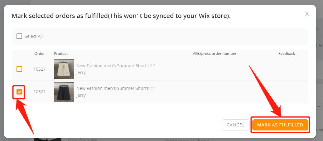 Manually fulfill part of an order - Choose the product(s) and click Mark as Fulfilled - Wix DSers