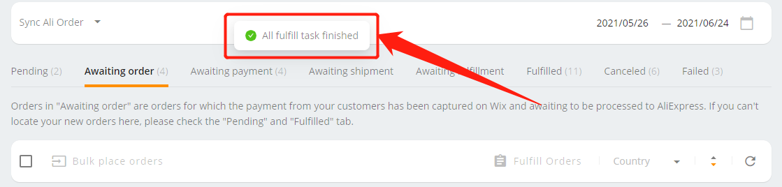 Manually fulfill part of an order - Receive Notification - Wix DSers