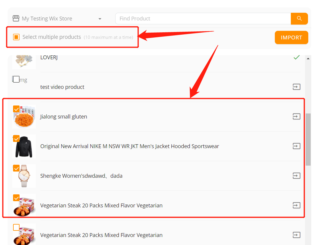 Import products from your Wix store - Select multiple products - Wix DSers