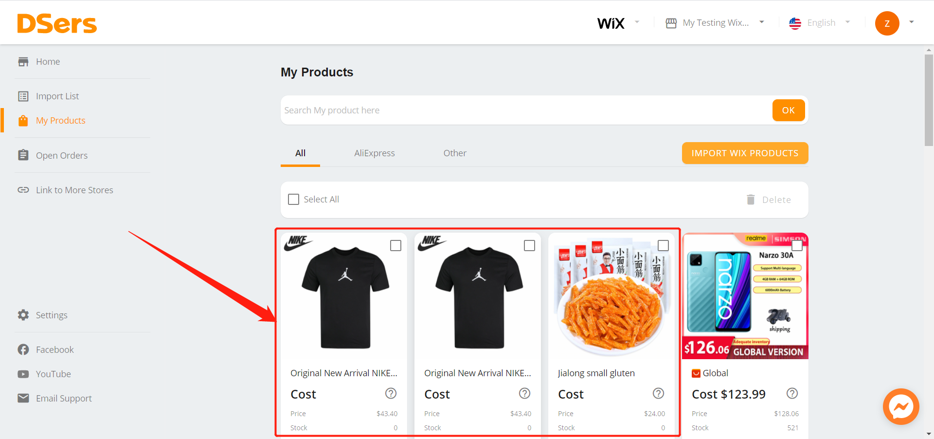 Import products from your Wix store - My products page - Wix DSers