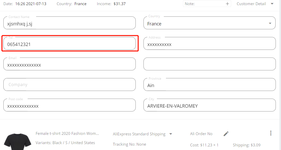 5Orders to France specifications with Wix DSers - enter phone number - Wix DSers