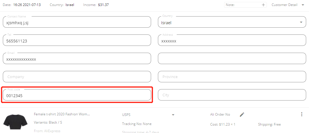 Orders to Israel specifications - add ZIP code - Wix DSers