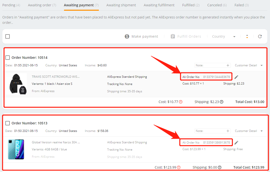 Pay for orders in bulk - orders to pay with their AliExpress order numbers - Wix DSers