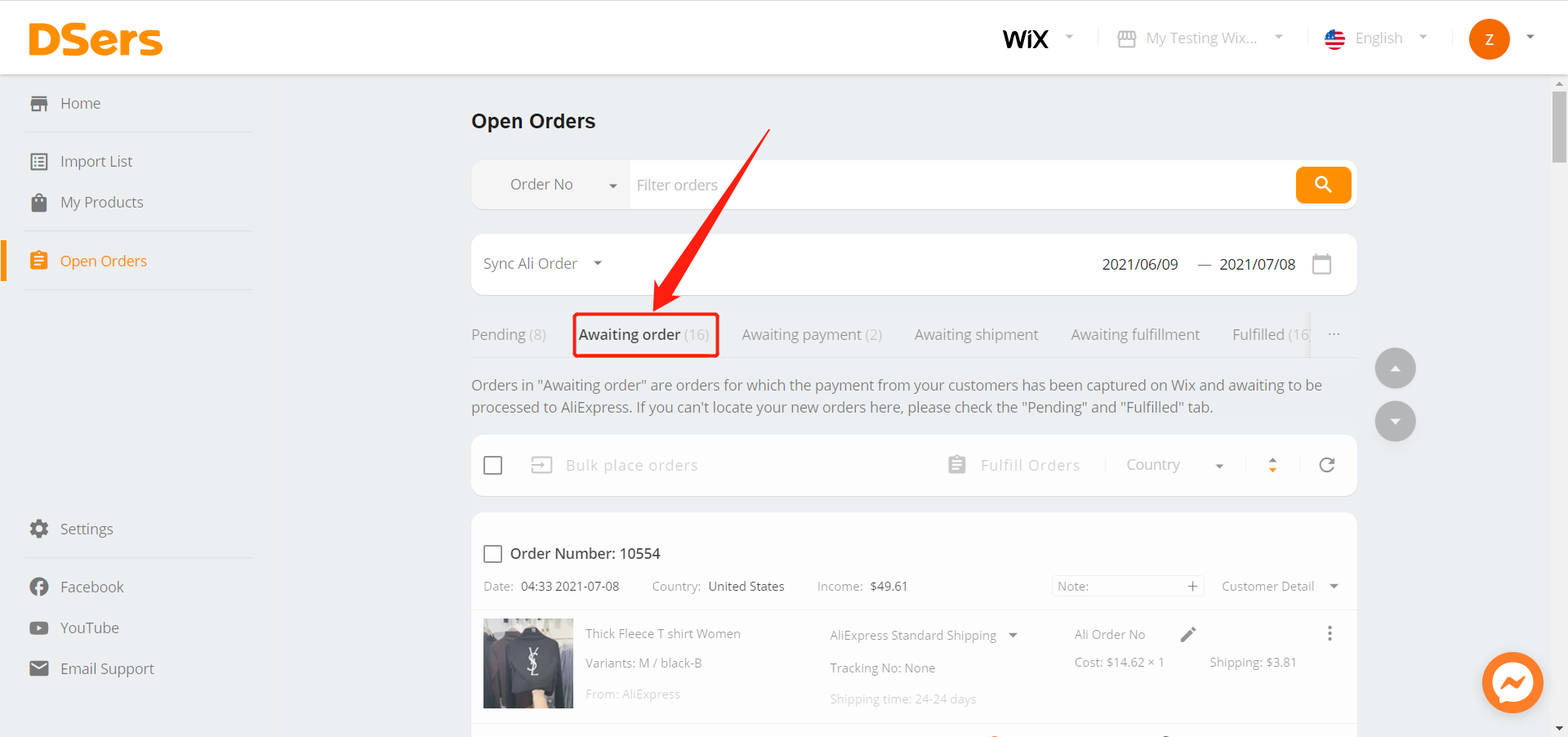 Pending orders introduction for Wix DSers - Awaiting order - Wix DSers