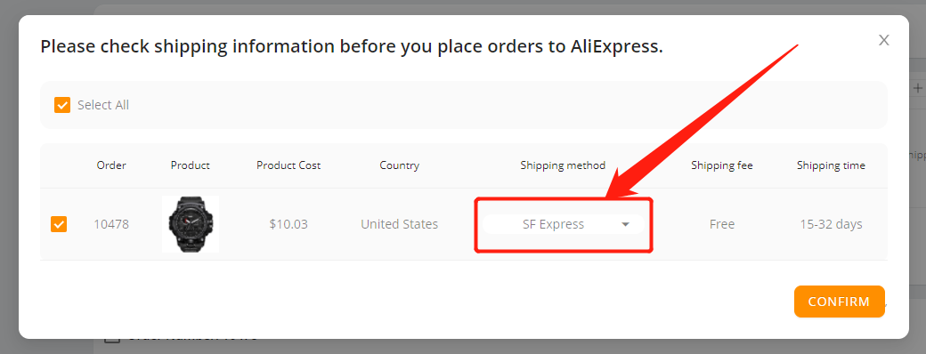 Place an order to AliExpress - Double check the order shipping setting - Wix DSers