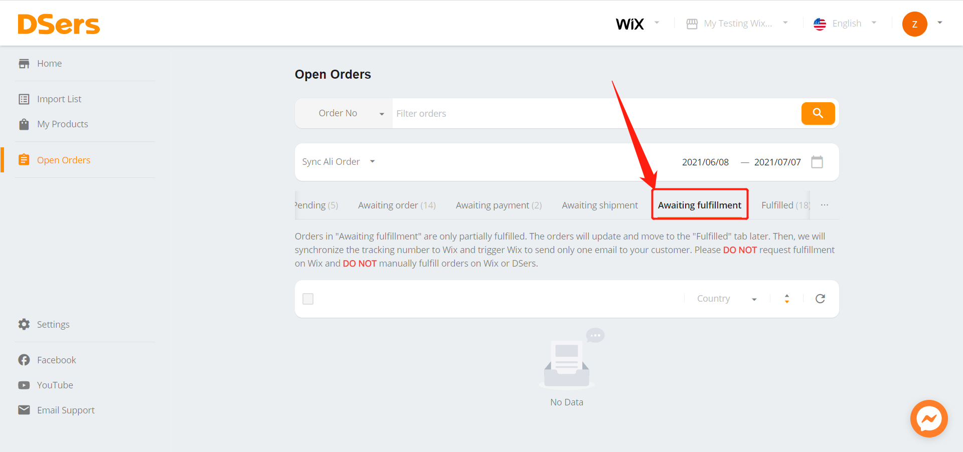 Cancel part of the order - DSers’ Awaiting fulfillment tab - Wix DSers