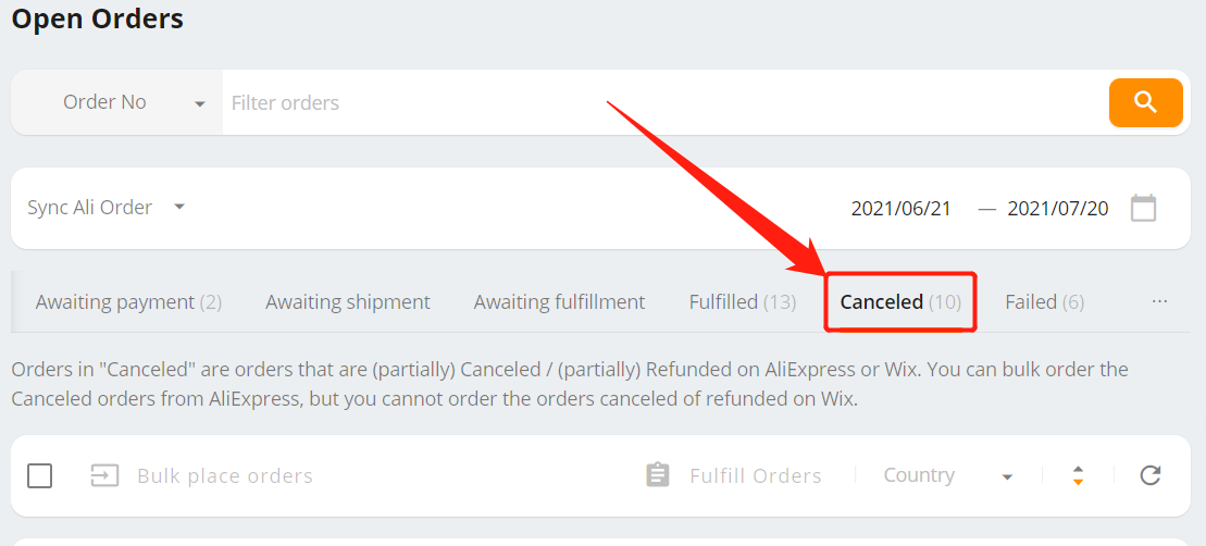Cancel part of the order - Move the order to the Canceled tab - Wix DSers