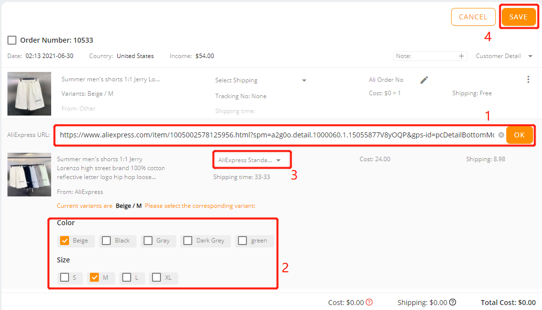 Directly edit the order - Paste the AliExpress link of the product - Wix DSers
