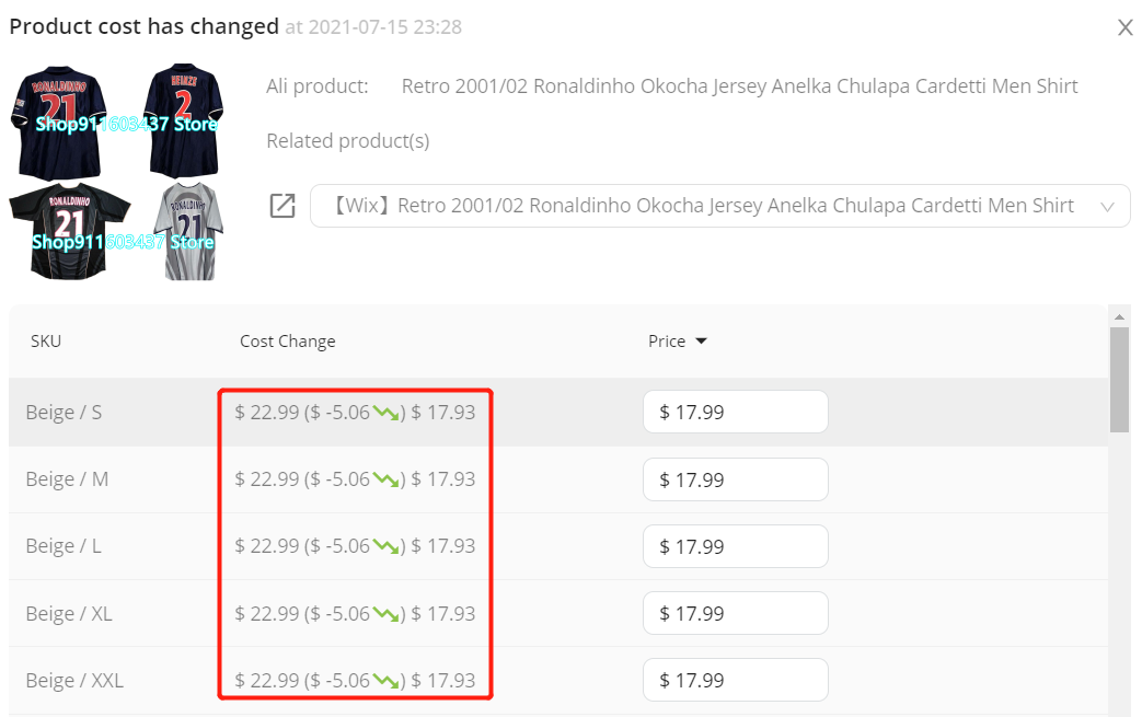 Set notifications - Price change - Wix DSers
