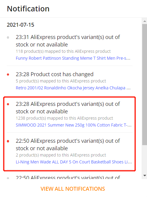 Set notifications - Inventory Notification - Wix DSers