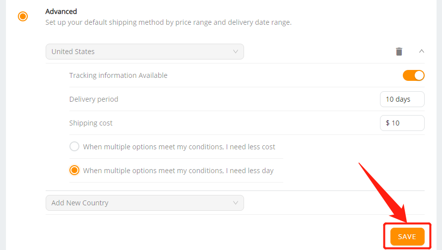 Set shipping method for all products - save - Wix DSers