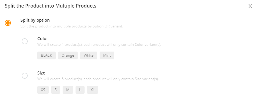 Split by Options - Choose to split your product by Option - Wix DSers