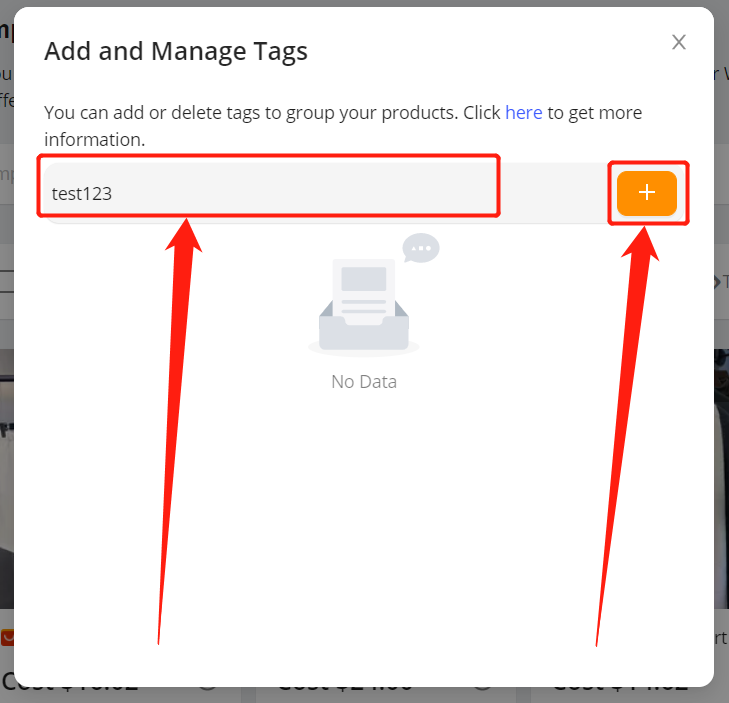 Manage Tags - Enter the name of the Tag - Wix DSers