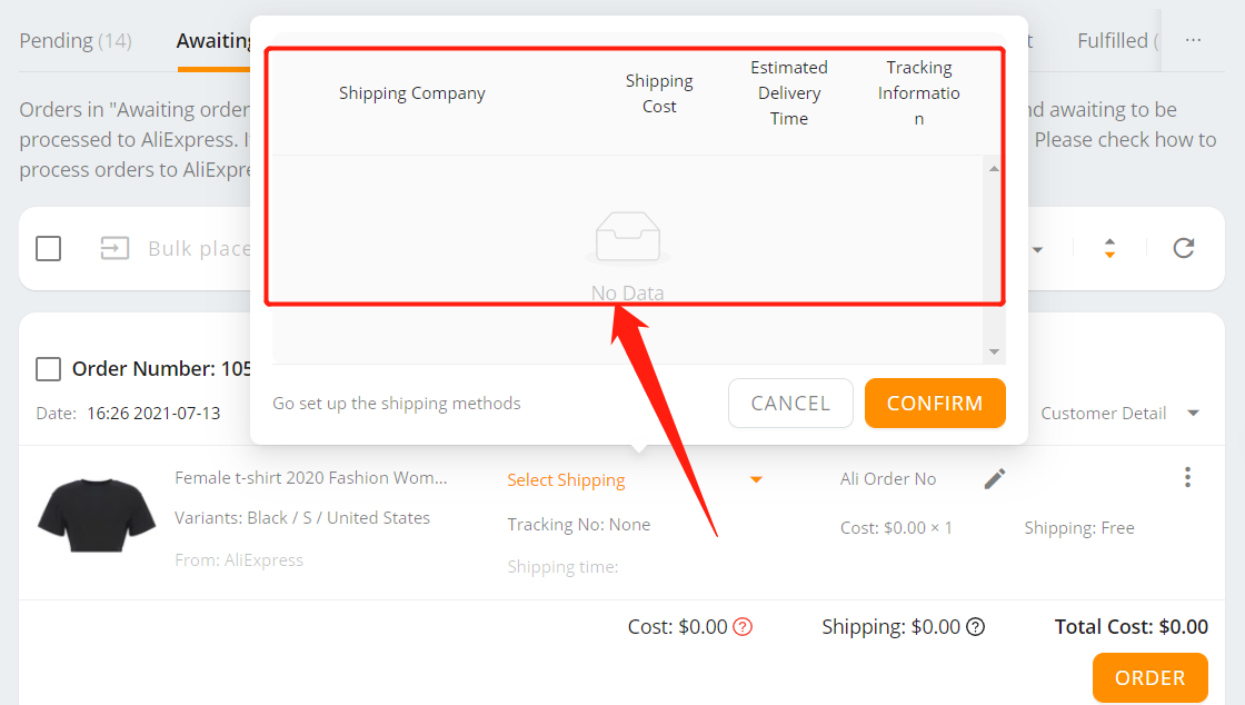 Why can’t I select a shipping method - example - Wix DSers