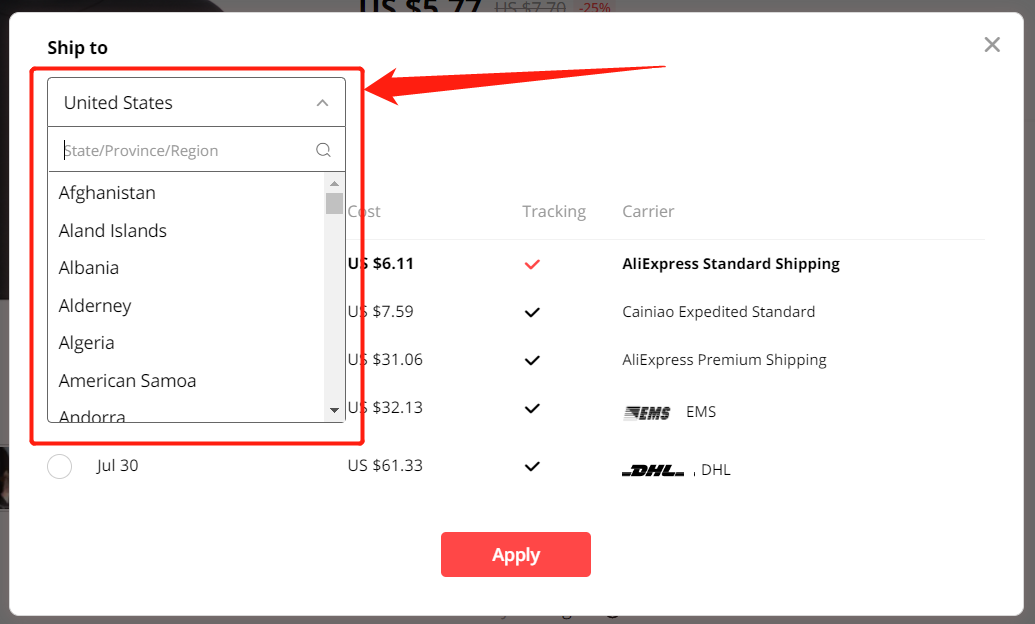 Why can’t I select a shipping method - choose a region or country - Wix DSers
