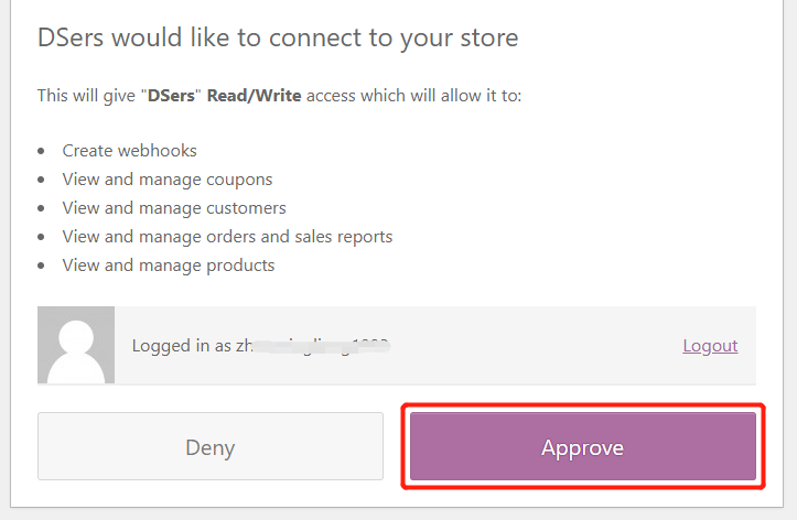Add a WooCommerce store with Woo DSers - Approve - Woo DSers