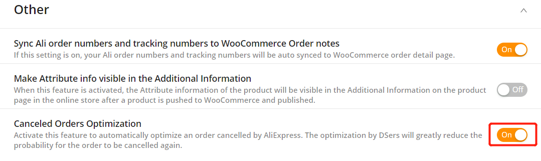 AliExpress Canceled Orders Optimization with Woo DSers - Activate Canceled Orders Optimization - Woo DSers