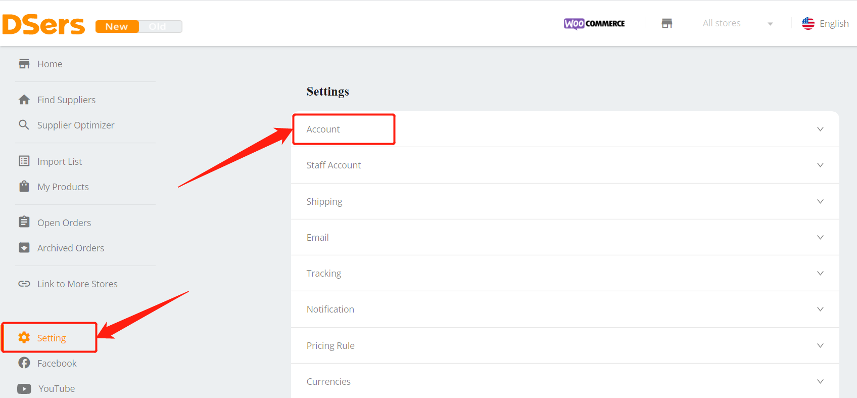Change AliExpress account with Woo DSers - Access Account Setting - Woo DSers
