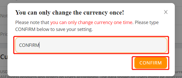Change and set currency on Woo DSers - Confirm changes - Woo DSers