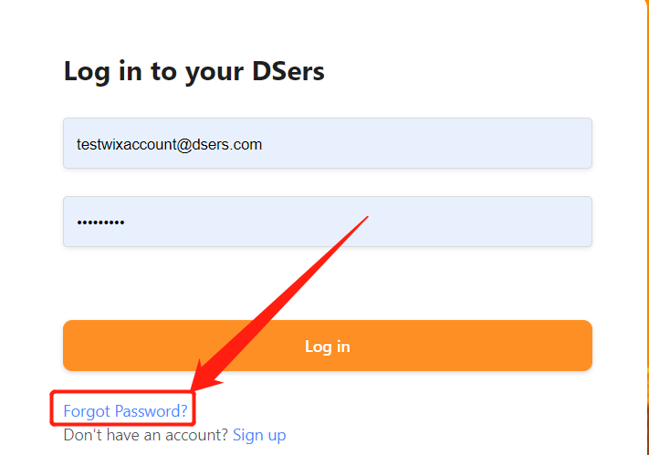 Change password with Woo DSers - Click Forgot Password - Woo DSers