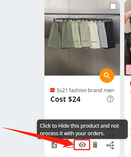 Hide a product - click the eye icon - Shopify DSers