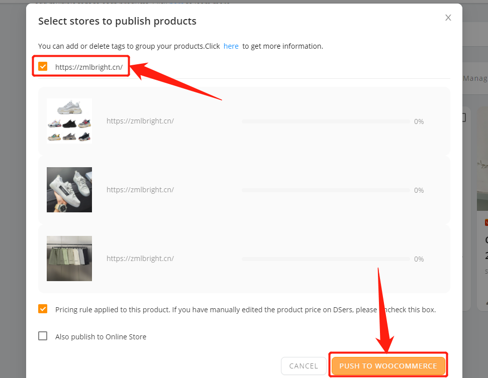 Import List with Woo DSers - Select stores and push products - Woo DSers