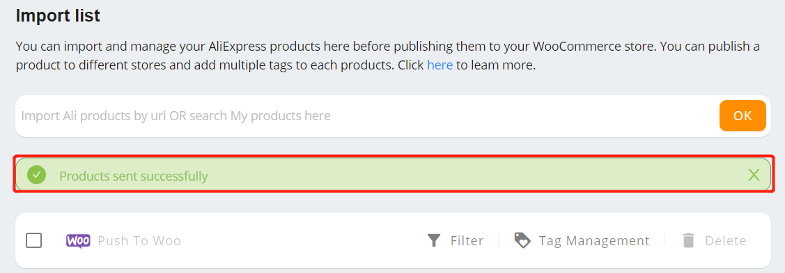 Import List with Woo DSers - Product Pushed - Woo DSers