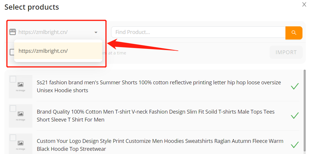 Import products from your WooCommerce store with Woo DSers - Select store - Woo DSers