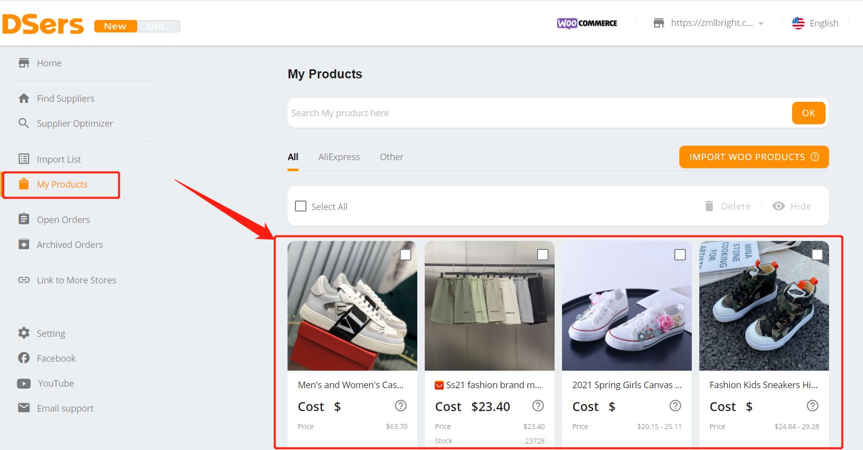Import products from your WooCommerce store with Woo DSers - Product will appear in My Product - Woo DSers