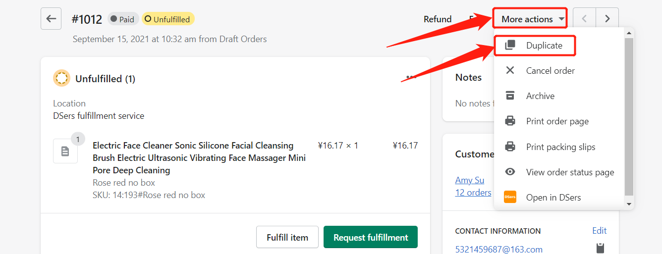 Re-order an order with deleted product - Duplicate the order - Shopify DSers