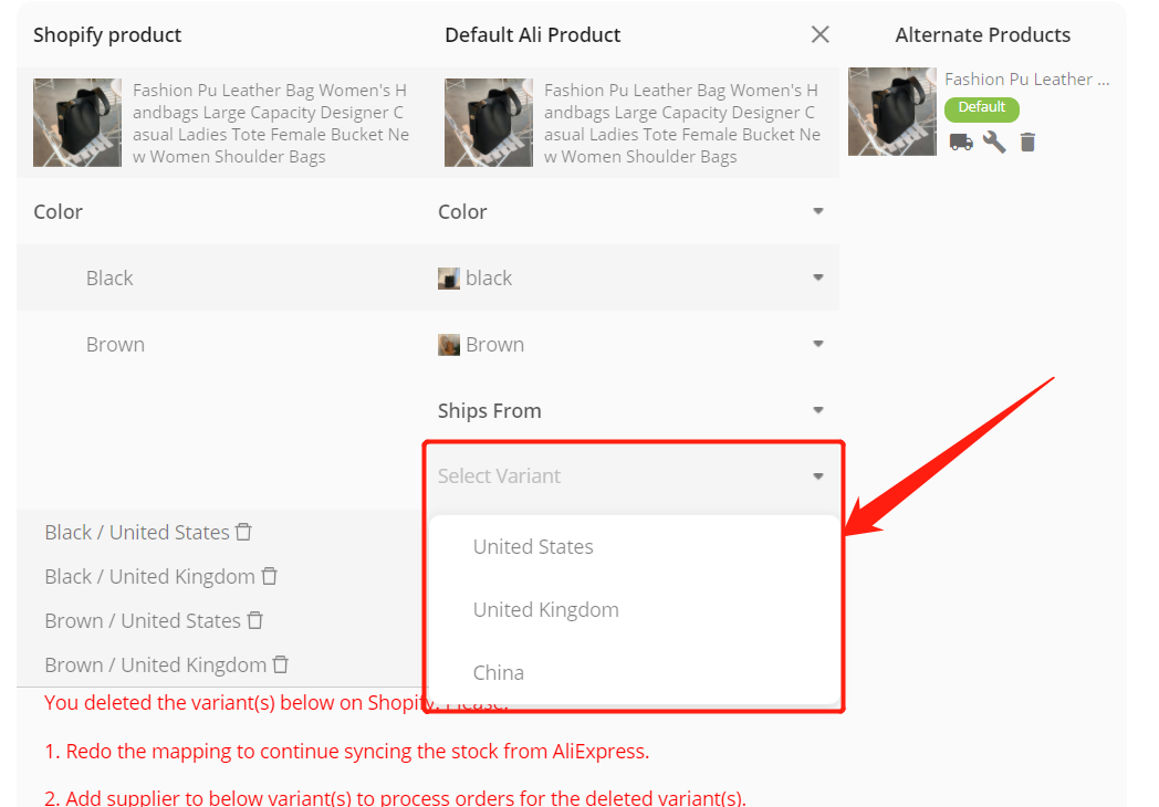 Remove "Ship From" of a product - determine a default country - Shopify DSers