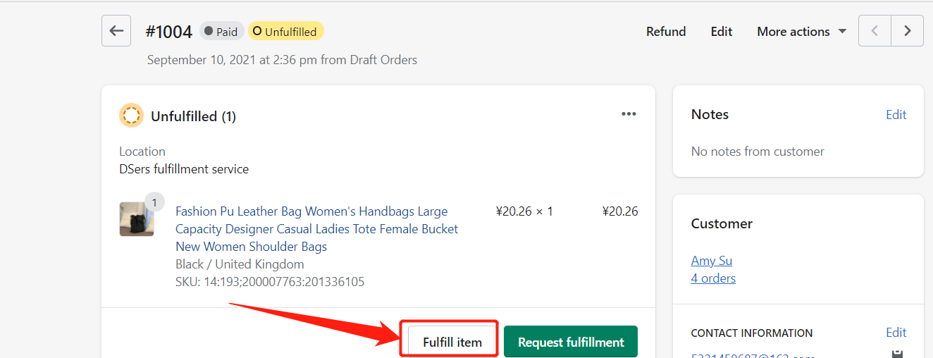 Send tracking number manually - Click Fulfill item - Shopify DSers