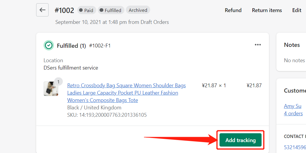 Send tracking number manually - Add Tracking Number - Shopify DSers