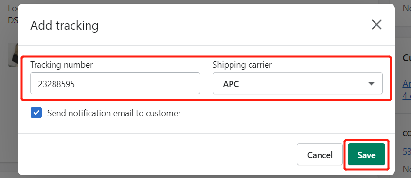 Send tracking number manually - Save Tracking Number - Shopify DSers