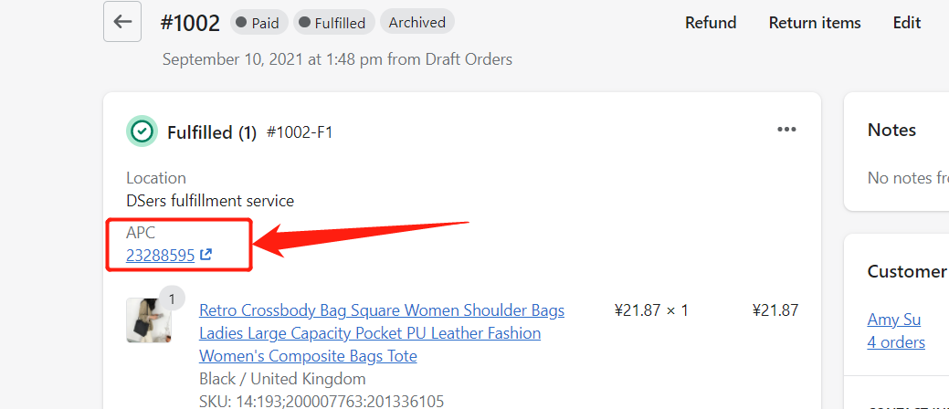 Send tracking number manually - Tracking number updated - Shopify DSers