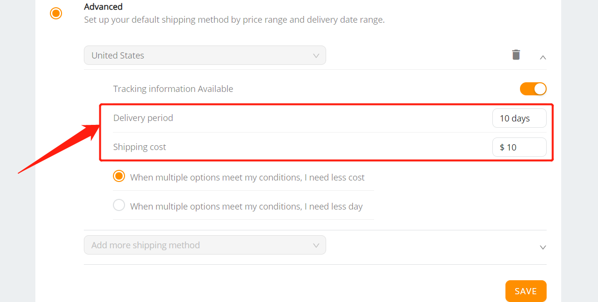 Set shipping method for all products with Woo DSers - Delivery period and shipping cost - Woo DSers