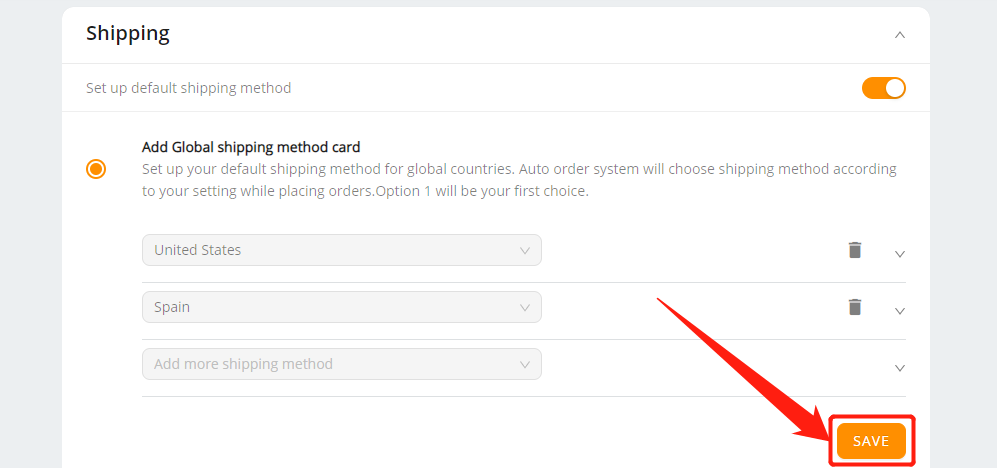 Set shipping method for all products with Woo DSers - Save global shipping method - Woo DSers