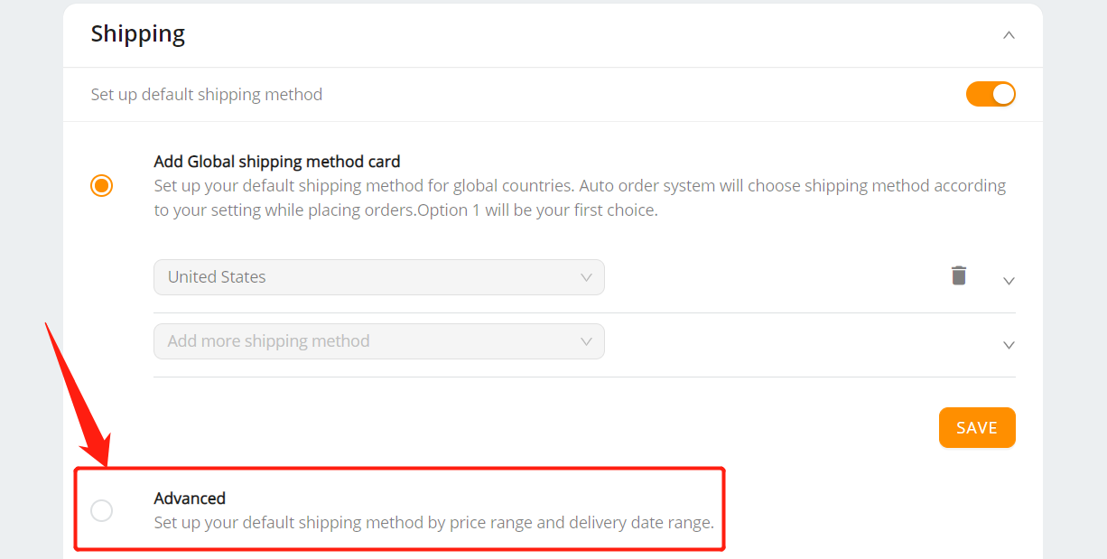 Set shipping method for all products with Woo DSers - Turn on advanced shipping method - Woo DSers
